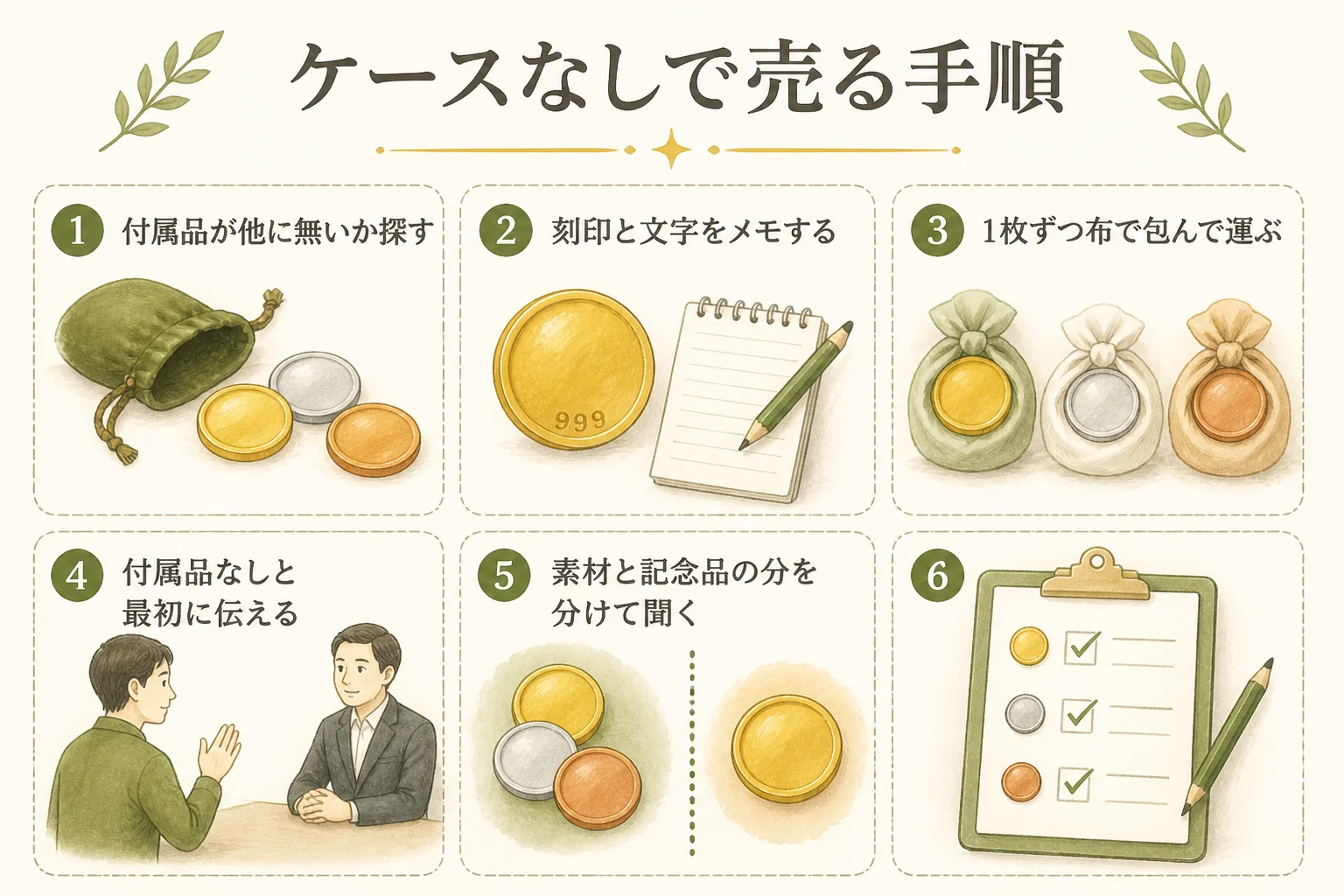 ケースなしの記念メダルを売るまでの手順の図解