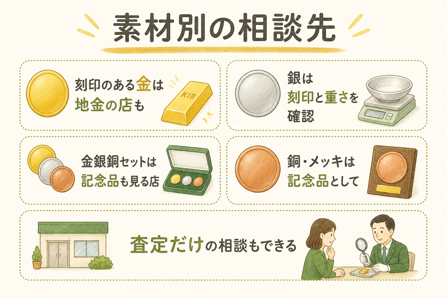 記念メダルを売る店の選び方の図解
