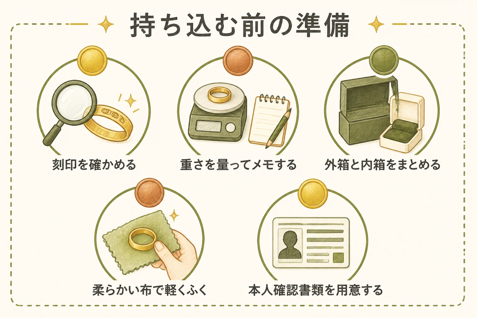 買取大吉へ記念メダルを持ち込む前の準備の図解