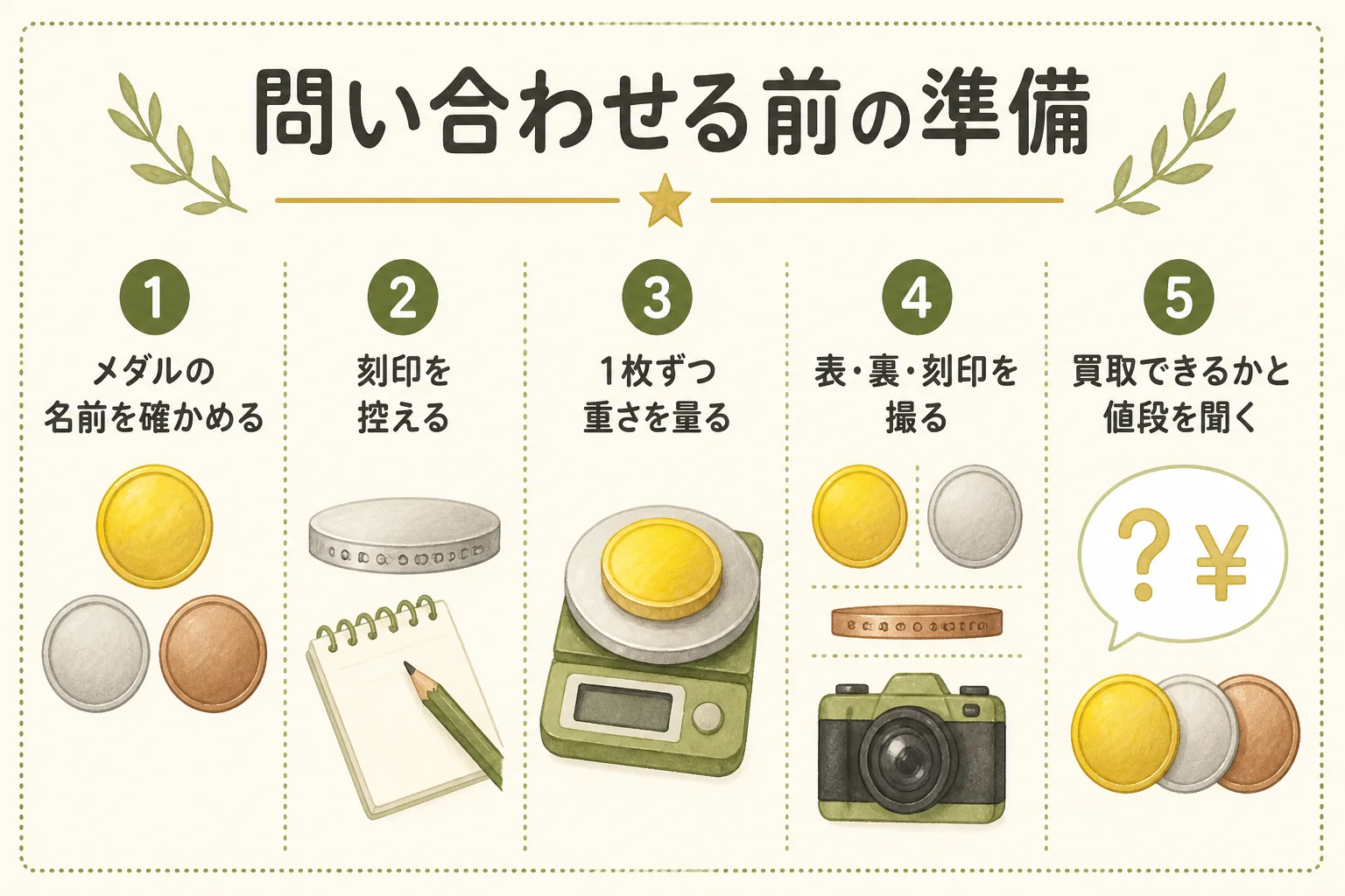 大黒屋に記念メダルを問い合わせる手順の図解