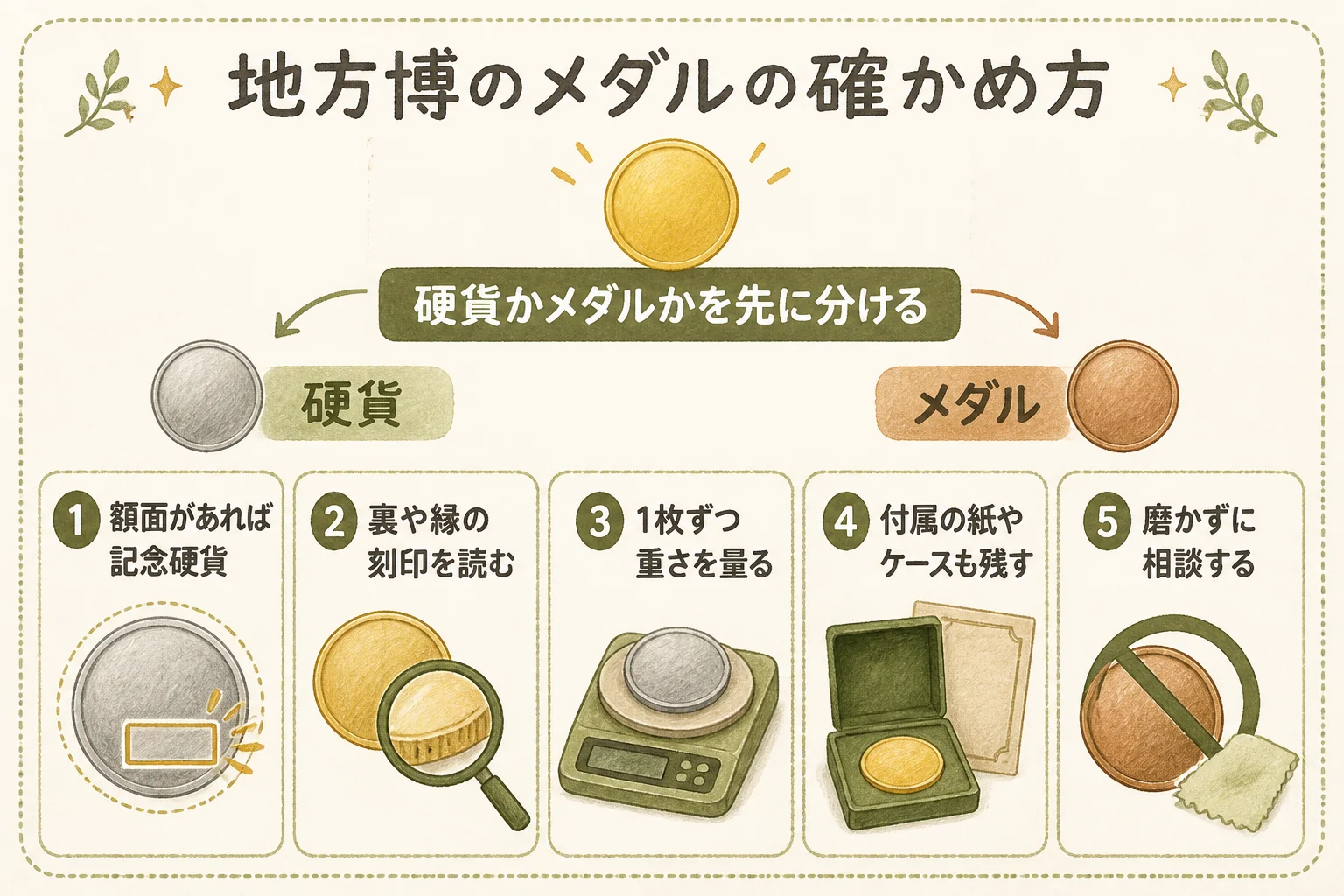地方博のメダルを確かめる手順の図解