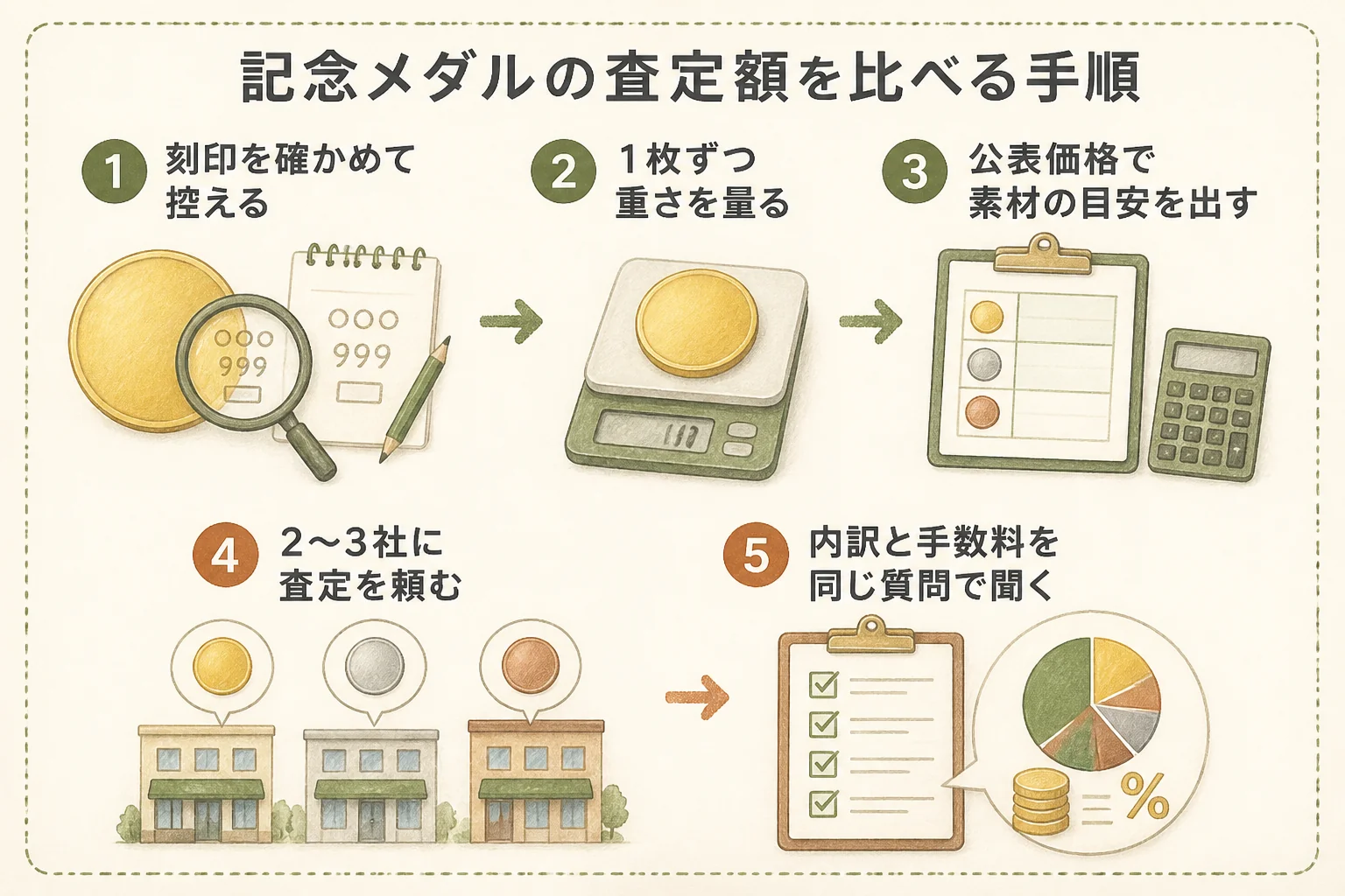 記念メダルの査定額を比べる手順の図解