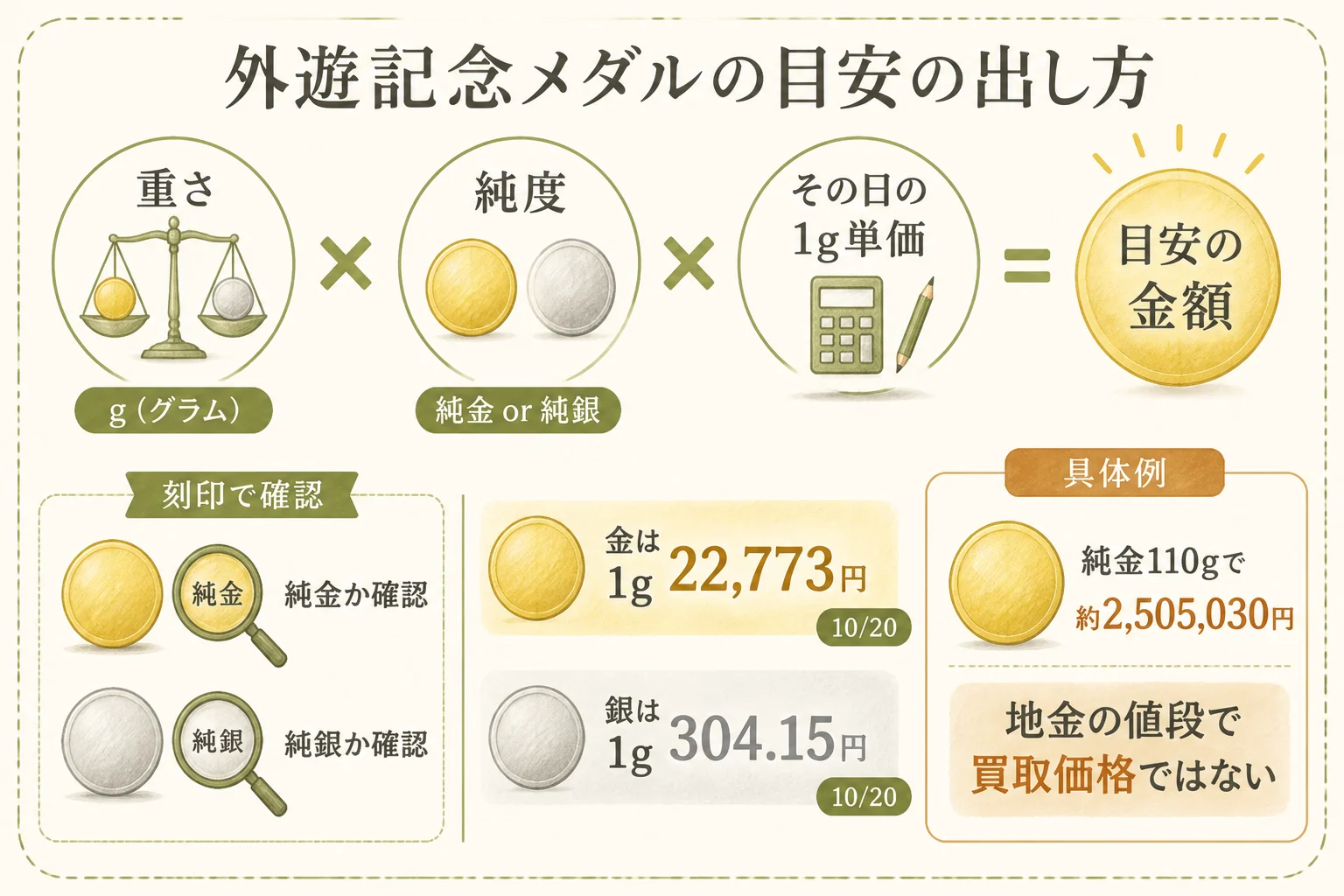 御訪米・御外遊の記念メダルの値段の目安の出し方の図解