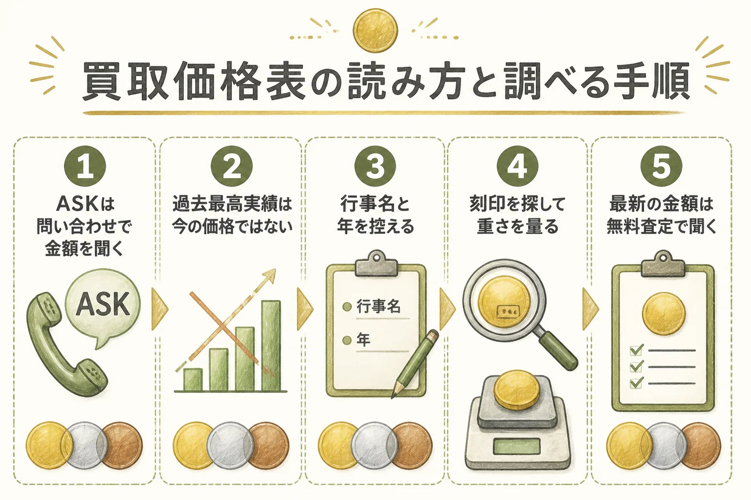 記念メダルの買取価格表の読み方と調べる手順の図解