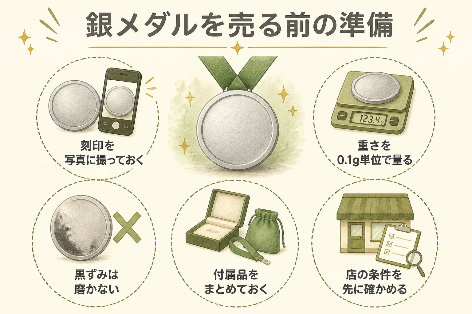 銀メダルを売る前の準備をまとめた図解