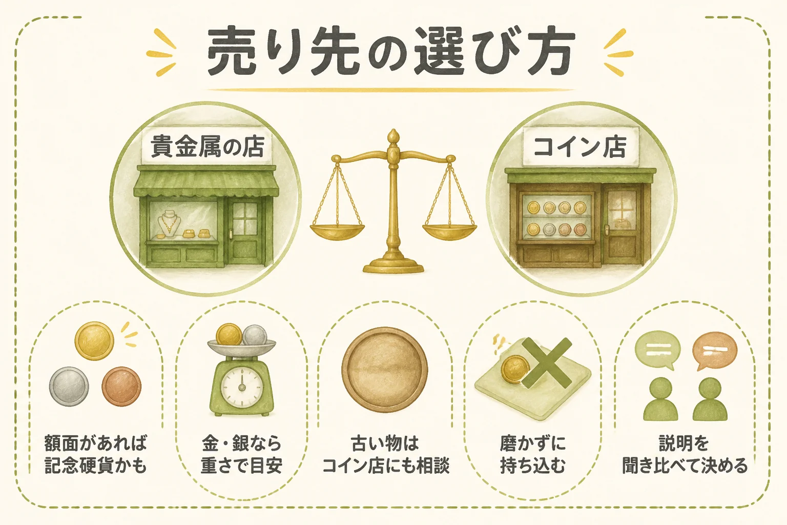 海外の記念メダルの売り先を選ぶ流れの図解