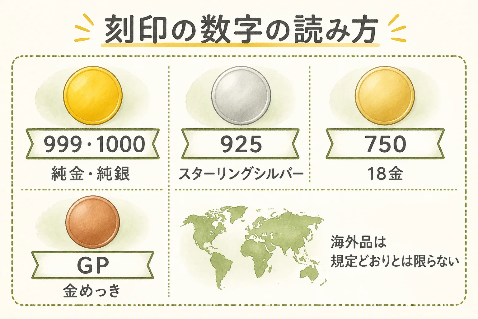 海外大会の記念メダルの刻印の数字の読み方を示した図解