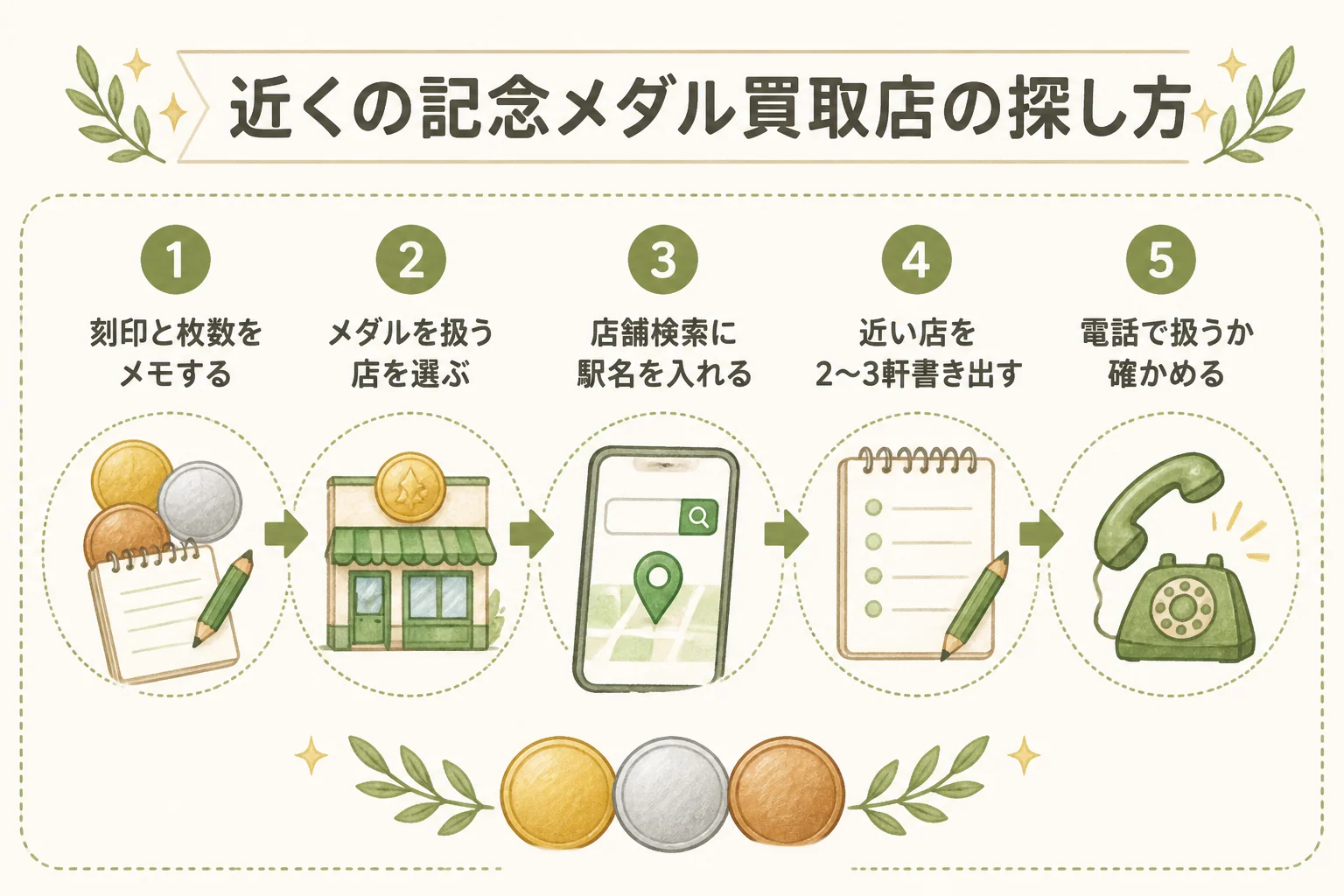 近くの記念メダル買取店の探し方の図解
