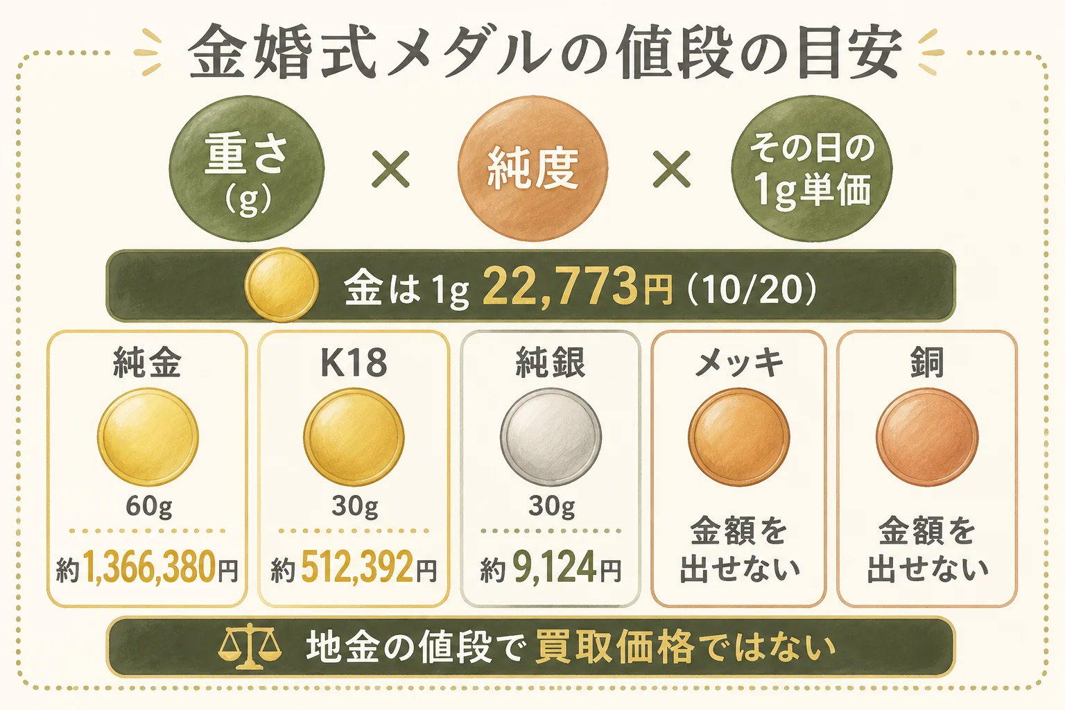 天皇皇后両陛下金婚式記念メダルの買取価格の目安の出し方の図解