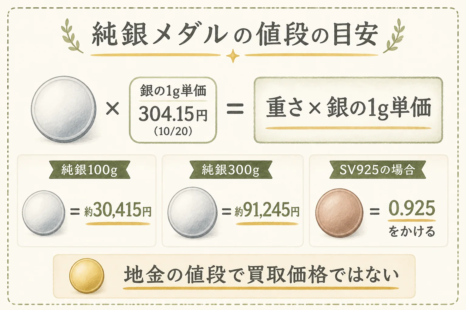 明治天皇の純銀メダルの値段の目安の図解