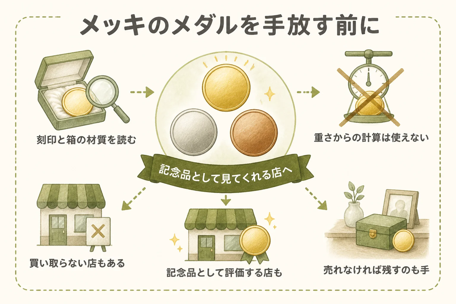 メッキのメダルを手放す前の確認の図解