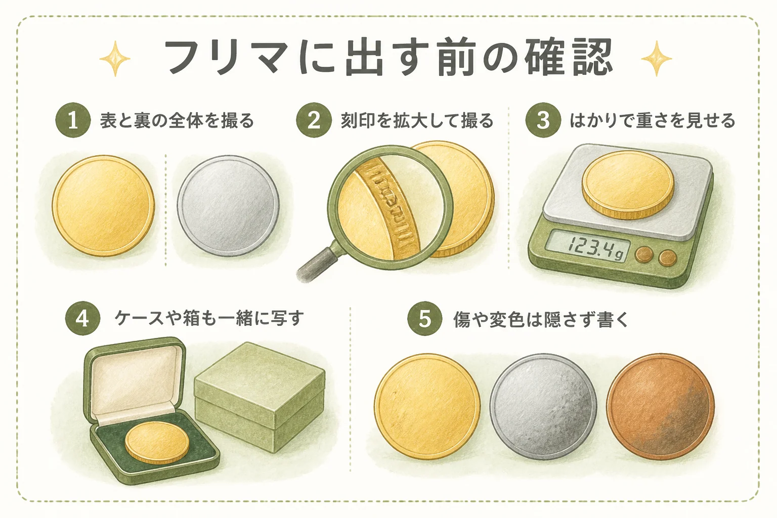 フリマに出す前と買取店に相談する前の確認の図解