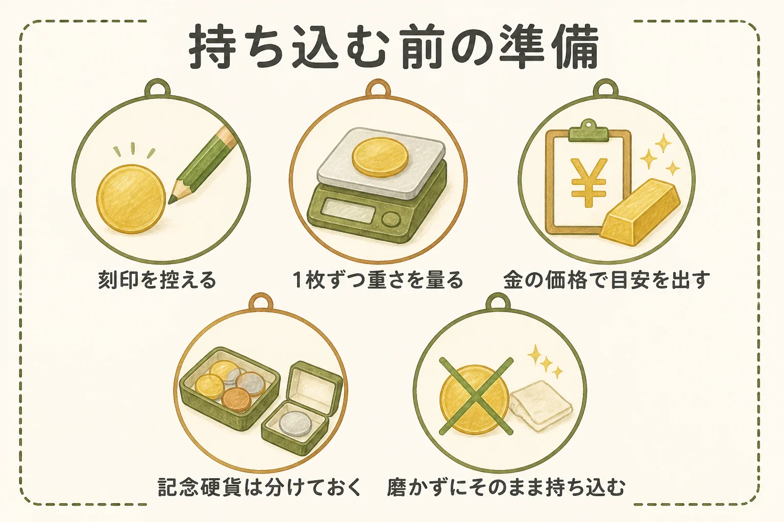 なんぼやに記念メダルを持ち込む前の準備の図解
