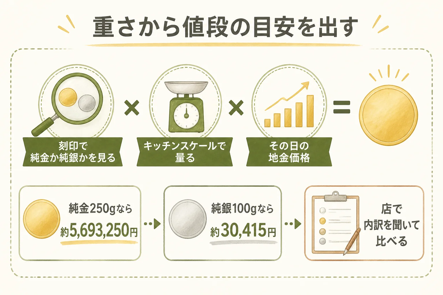 沖縄復帰記念メダルの値段の目安を重さから出す手順の図解