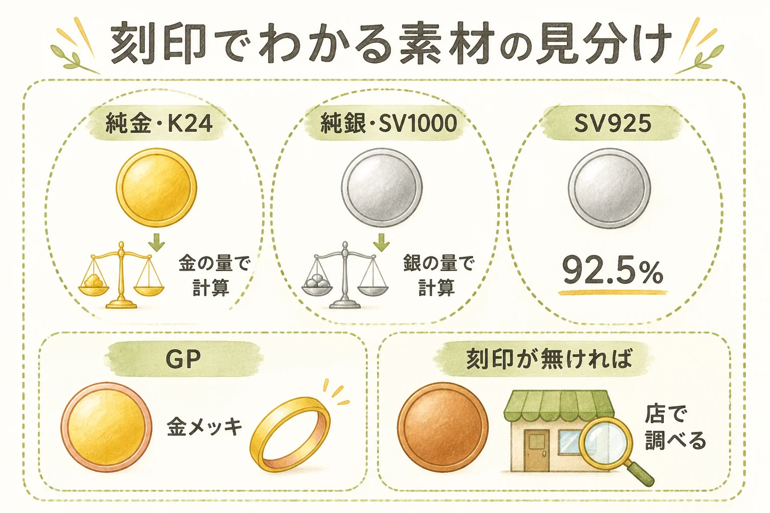 沖縄復帰記念メダルの刻印から素材を見分ける図解
