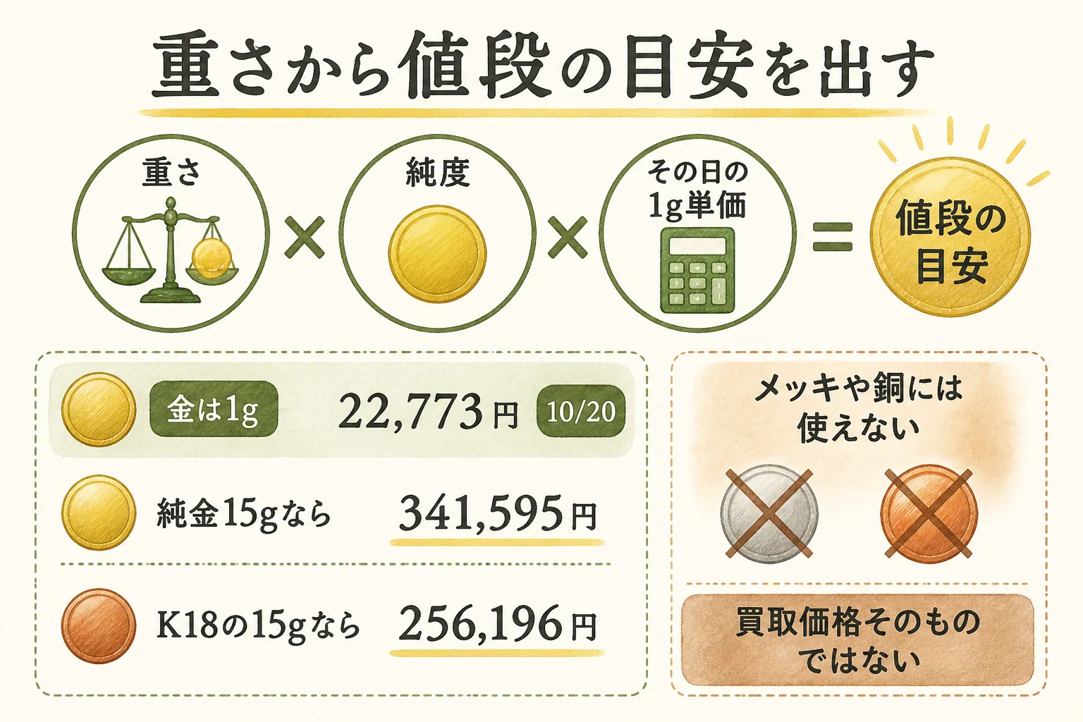 重さから値段の目安を出す計算の図解