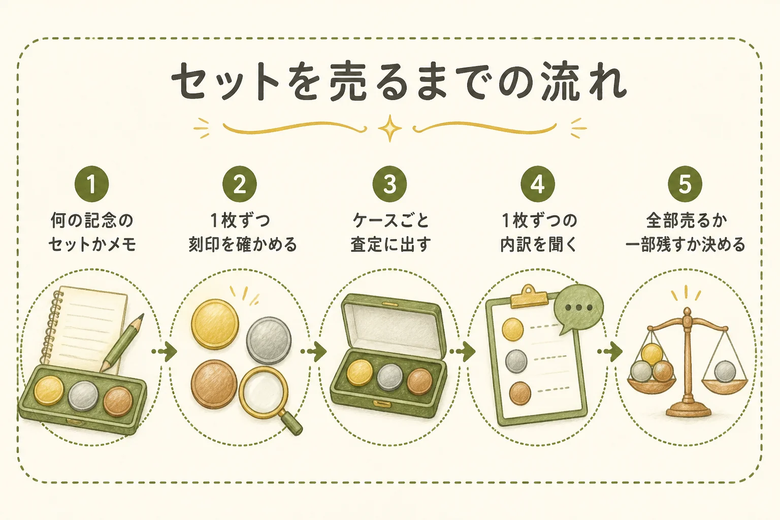セットのまま査定に出して内訳を聞く流れの図解