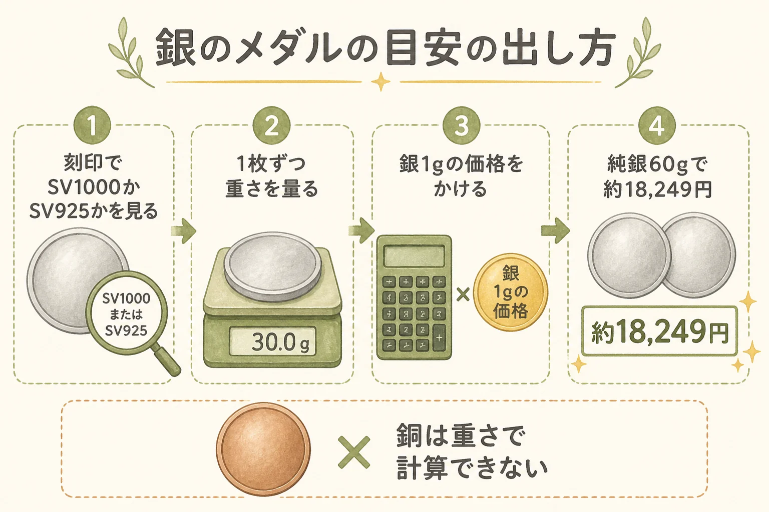 瀬戸大橋開通記念メダルの値段の目安を出す手順の図解