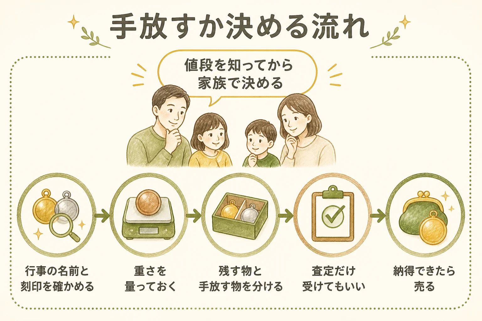 寺社の記念メダルを手放すか決める流れの図解