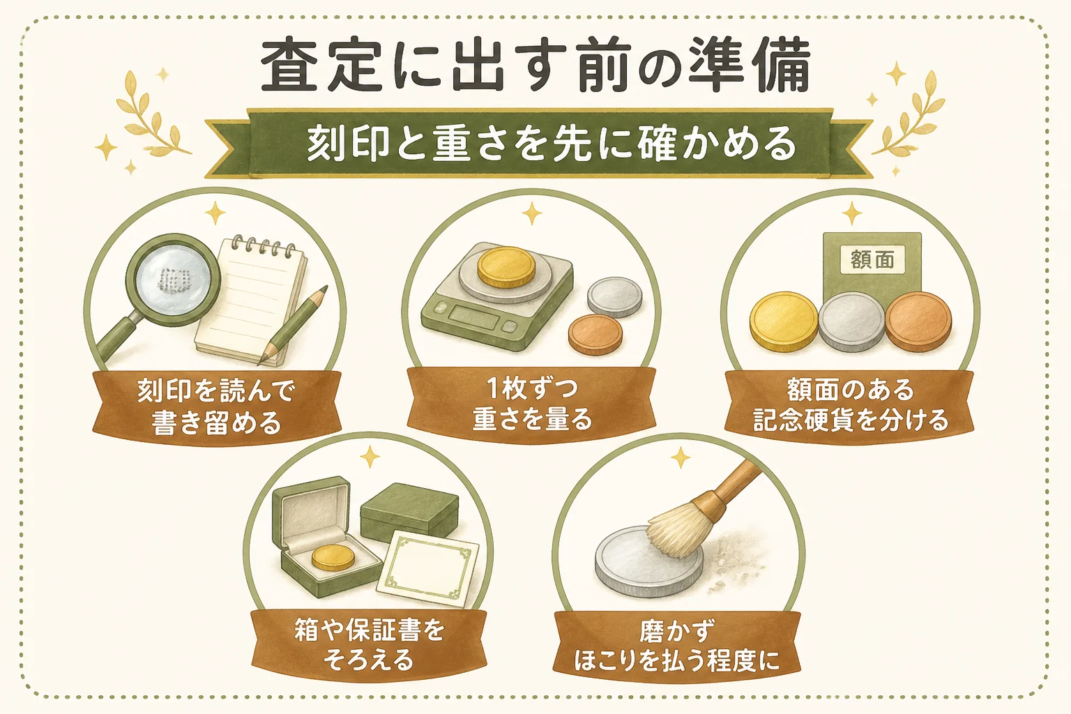 昭和天皇の記念メダルを査定に出す前の準備の図解