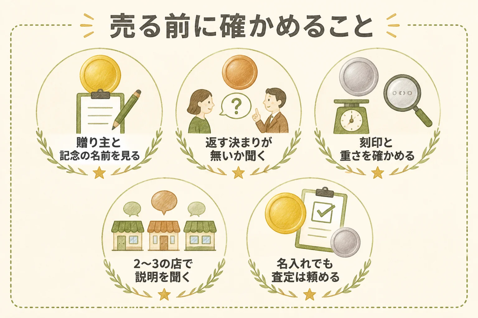 周年記念のメダルを売る前に確かめることの図解