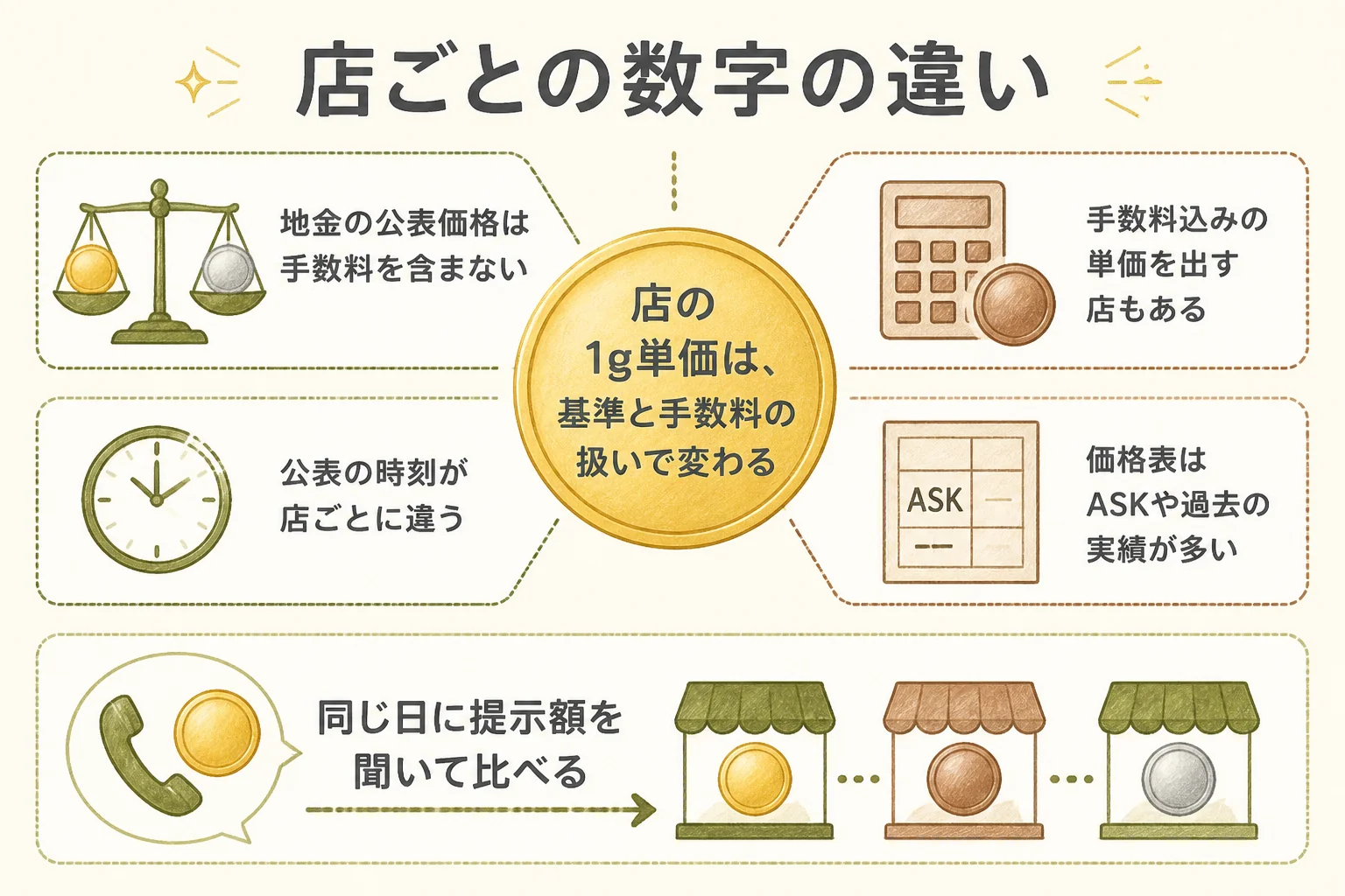 店舗ごとの相場の数字の違いを比べる時のポイントの図解