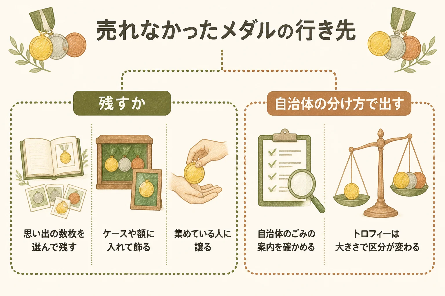 売れなかった大会のメダルを残す・処分する時の図解