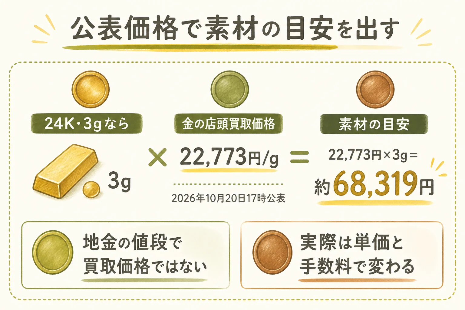 田中貴金属の公表価格で記念メダルの目安を出す図解