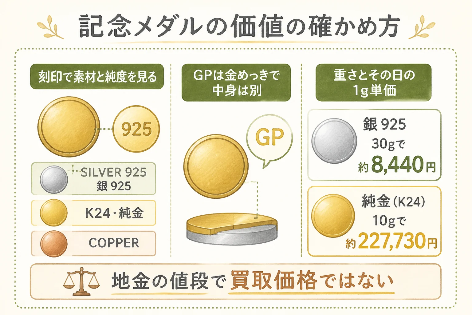御誕生80年記念メダルの価値の確かめ方の図解
