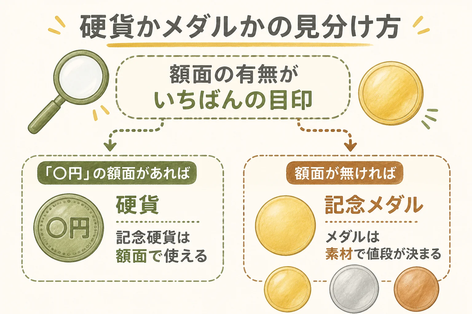 御誕生80年記念品の硬貨とメダルの見分け方の図解
