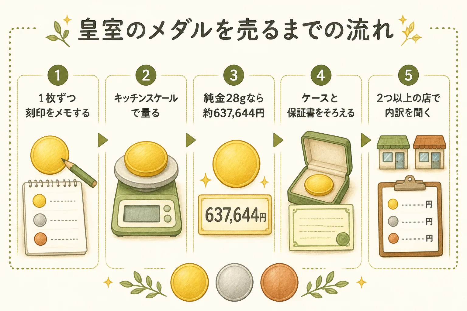 皇室の記念メダルを買取に出すまでの流れの図解