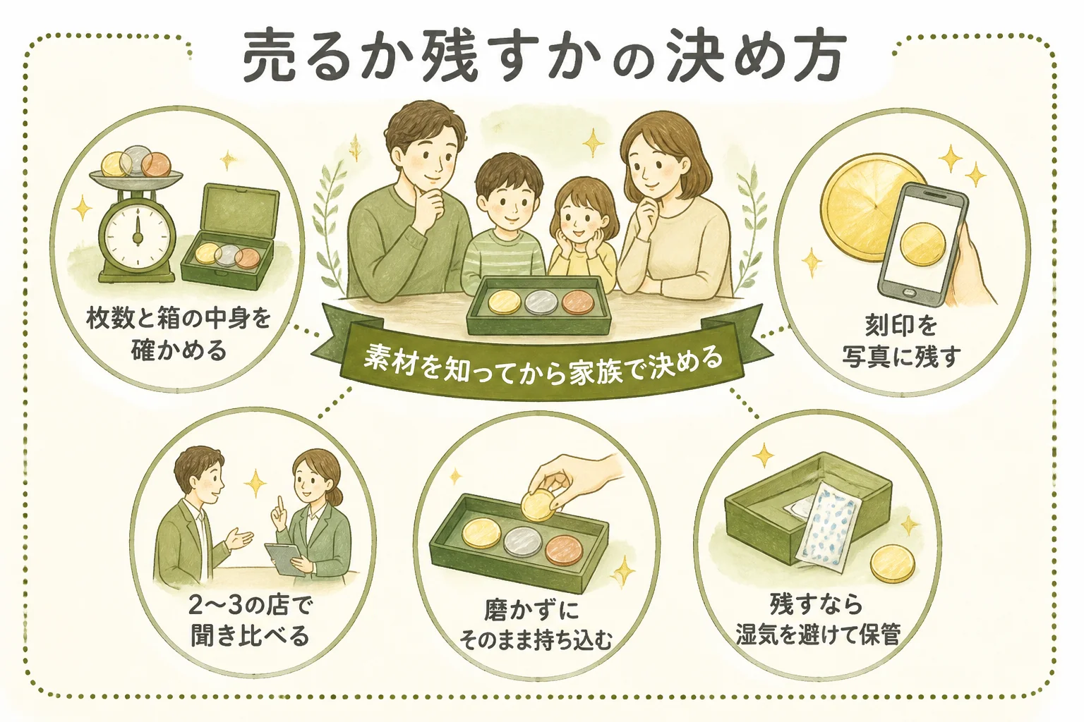 鉄道記念メダルを売るか残すかを決める流れの図解