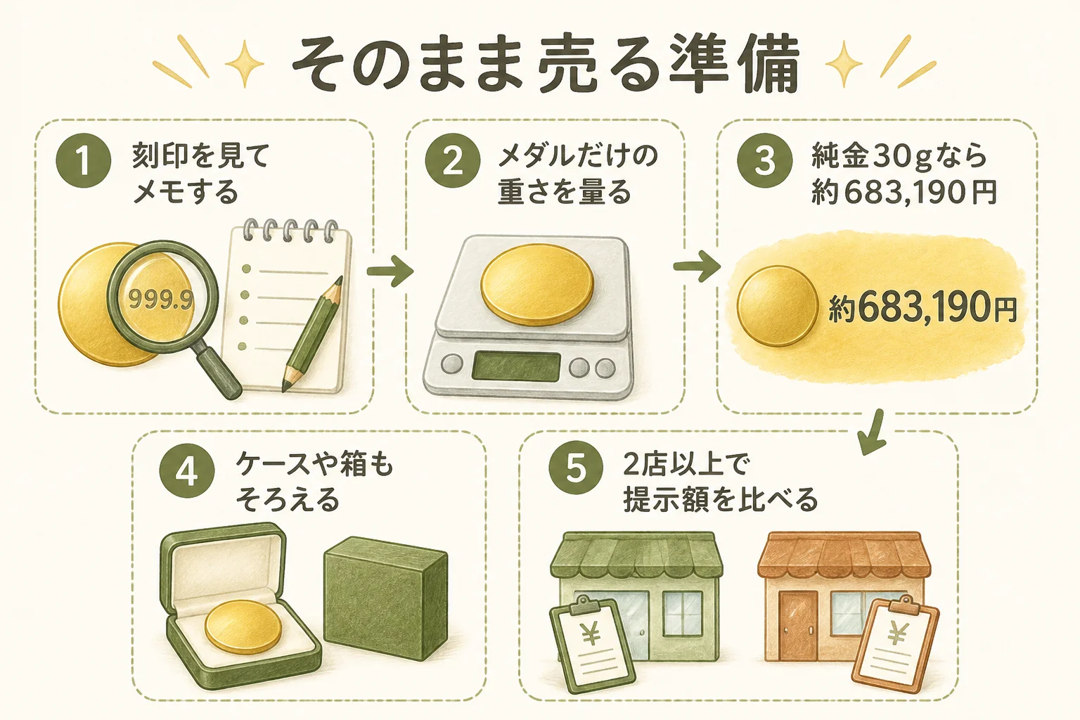 記念メダルをそのまま売る時の準備の図解
