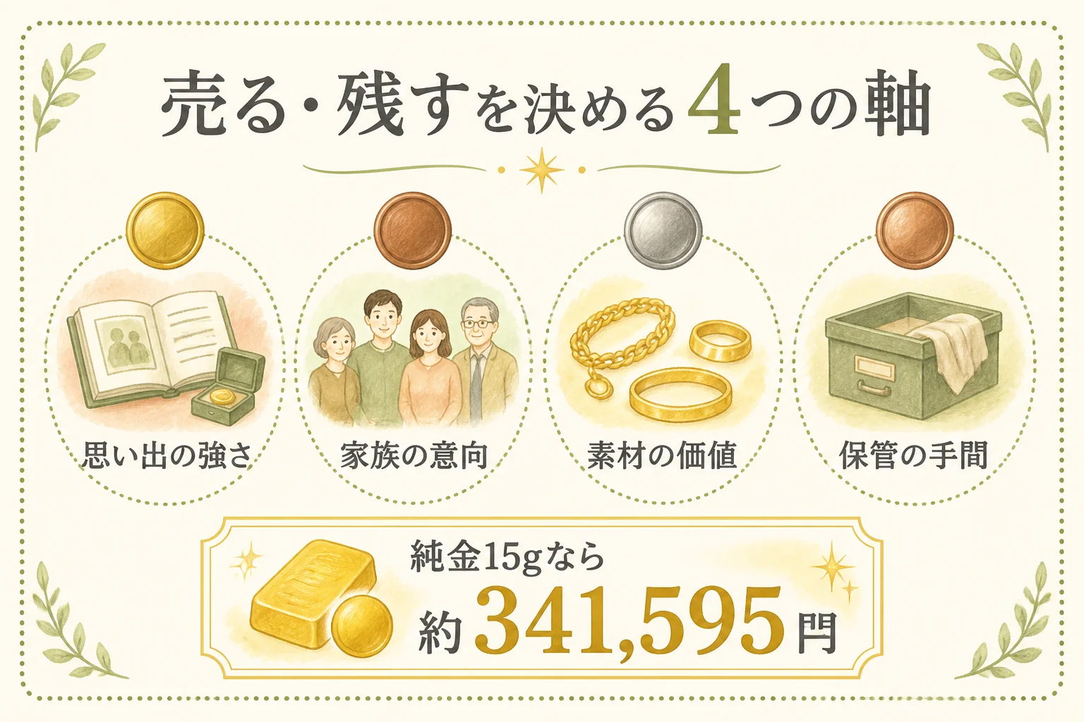 記念メダルを売るか残すかを4つの軸で考える図解