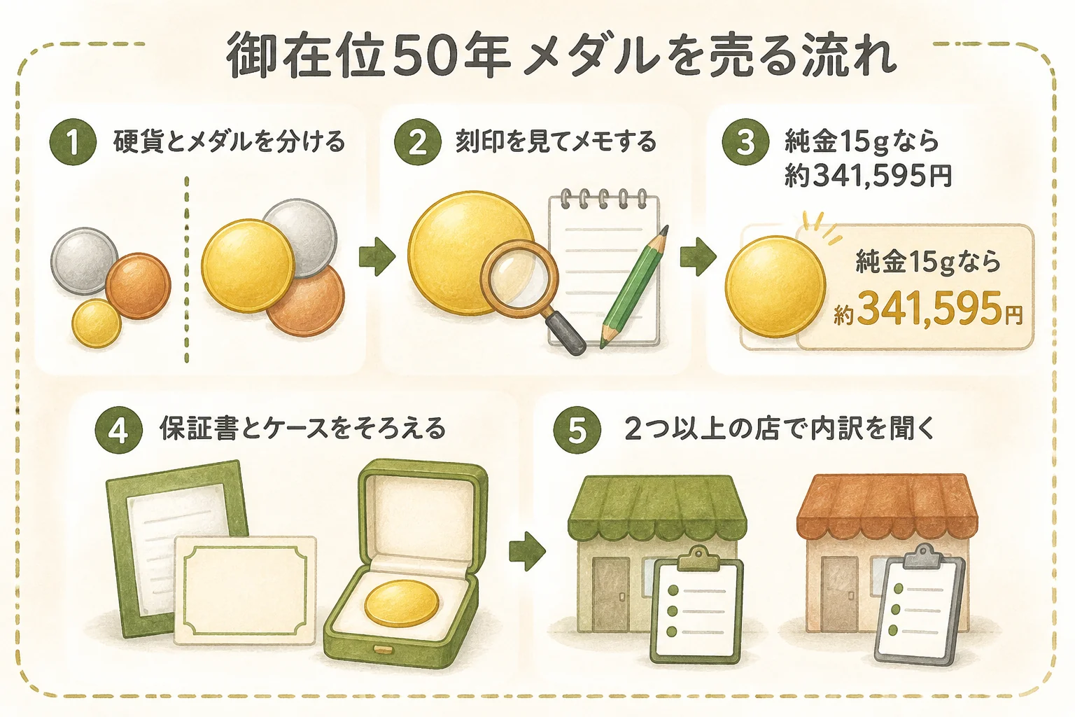 御在位50年記念メダルを売るまでの流れの図解