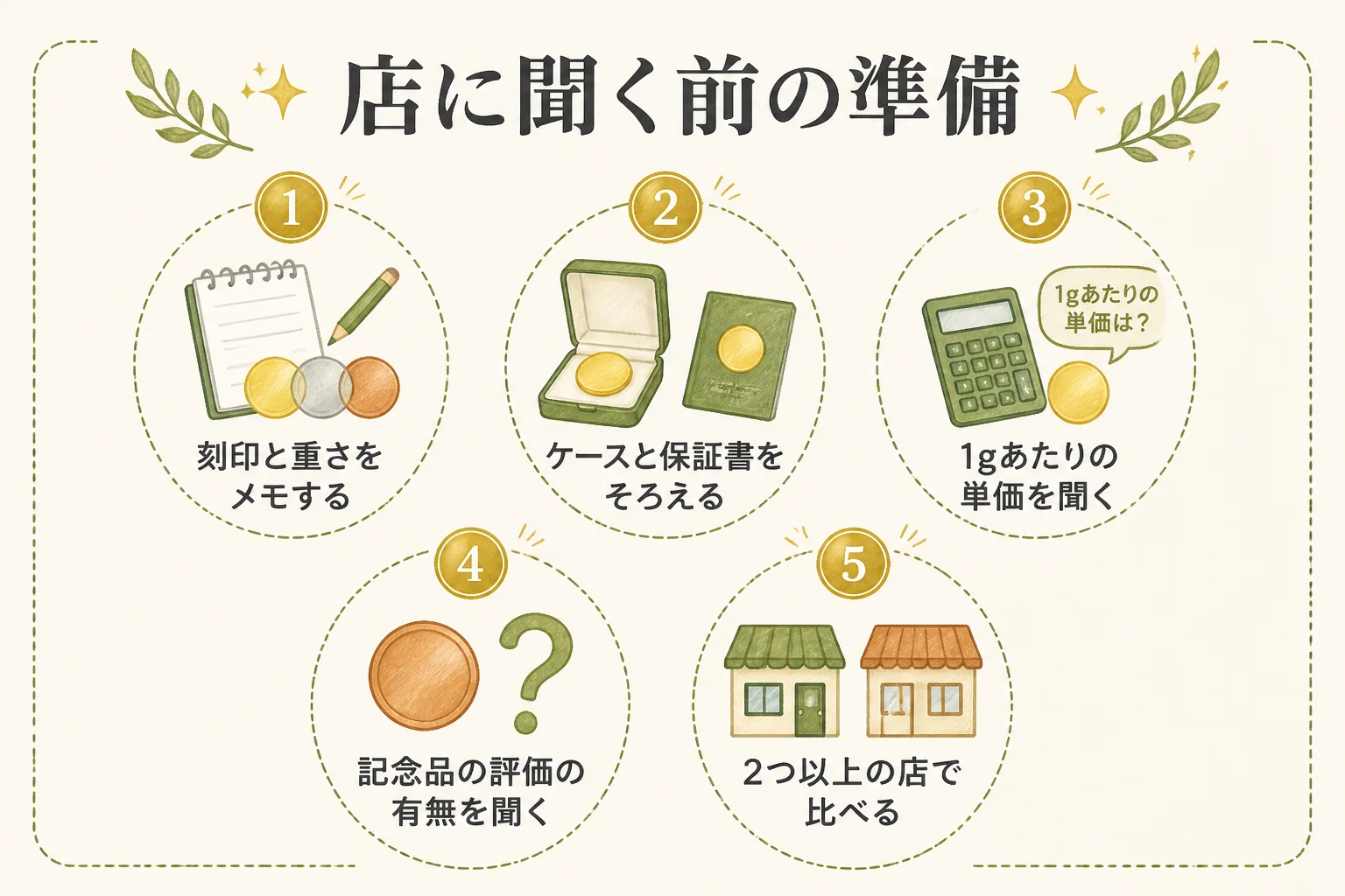 天皇御在位60年記念メダルを店で査定してもらう前の準備の図解