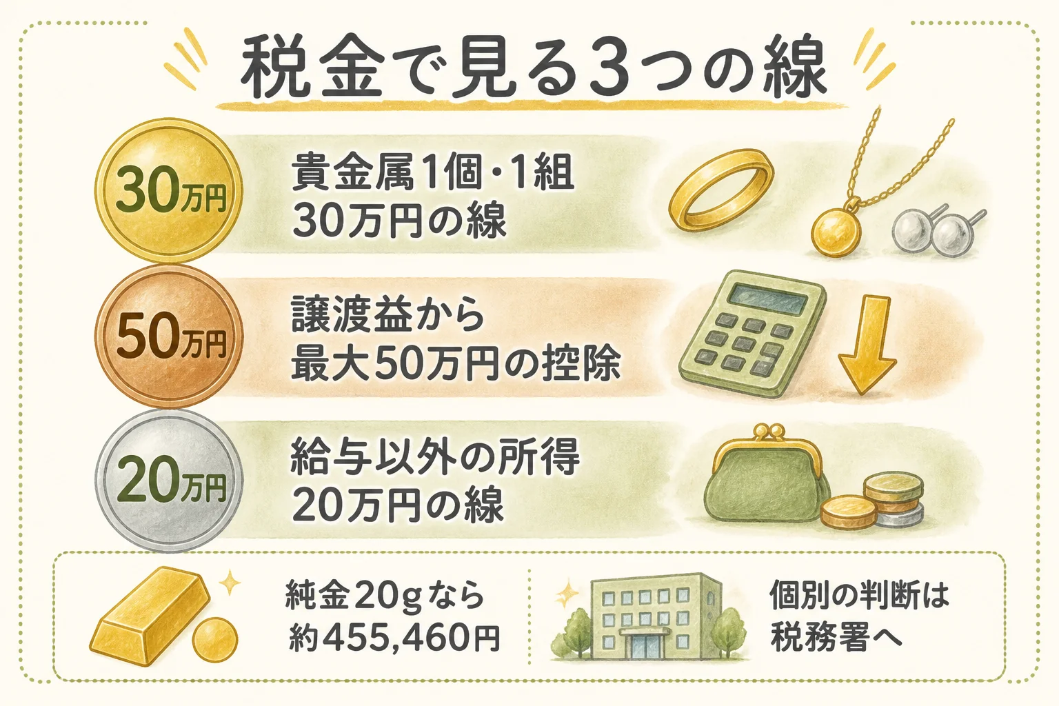 記念メダルの売却と税金で知っておきたい3つの線を示した図解